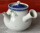 Japanese Meiji Period Kyusu Tea Pot Blue White Floral Pattern Vintage  Antique