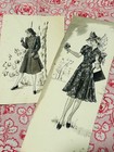 Vntg 40s Fashion Illustrations 2 Pen And Ink Original Drawings Women