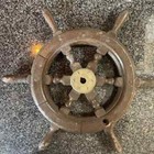 Wooden Ship Steering Wheel Decor Wood Brass Fishing Boat Beach 12    Gift