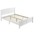 Modern Twin Full Queen Size Wood Bed Frame With Wooden Slat Headboard White Gray