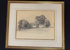 Large Charcoal   Pencil Drawing Signed Landscape House Countryside 1942