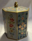 Vintage Chintz Floral German Tin Lidded Canister Container Chinoiserie Octagon