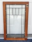 Vintage 19x32 Red Oak Mission Leaded Glass Cabinet Bookcase Door Arts   Craft