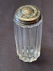 Vtg Vanity Glass Bottle Powder Jar Or Shaker W  Sterling Silver Top