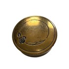 Vintage Antique Blue Rose Lanchere Round Brass Rouge Pink Powder Compact Makeup