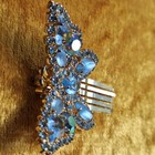 Vtg Weiss Signed Butterfly Hair Comb Mid-century  Goldtone Base Blue Rhinestones