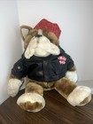 Dan Dee Biker Motorcycle Bulldog Dog  i Wuff You  Black Vest Plush Red    doo Rag   