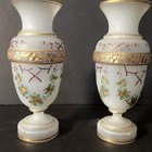 Pair Antique Bristol Decorated And Gilded Classic Urn Shape Vases