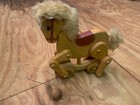 Vintage Hand-painted Wooden Horse Pull Toy With Wheels And Moving Legs