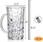 Set Of 6 Glass Beer Mug  18 Oz Large Beer Glasses With Handle Straw  Solid Clear