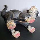 Vintage Hubley Style Heavy Cast Iron Black Cat Doorstop Arched Back Green Eyes