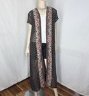 Boho Kimono Chiffon Duster Blouse Womens Medium Black Sheer Floral Long Hippie