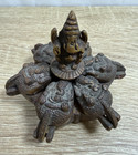 Antique Indian Brass Folding Oil Lamp Diya Pair Ganesha Peacock Hindu Puja India