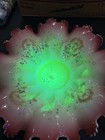 Rare Early Victorian Era Cranberry Uranium Glass Bridal Bowl Hand Painted