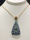 Sale rare-ant egypt Iridescent Blue violet gold Flash Czech Glass Necklace  G