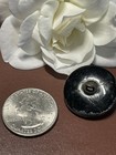 Antique Black Glass Floral Button With Luster 