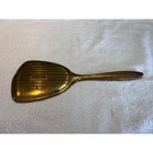 Vintage Art Deco Gold Tone Brass Hand Mirror Striped Vanity Handheld Mirror
