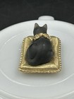 Vtg Est  e Lauder Black Cat With Crystal Collar Solid    beautiful    Perfume Compact