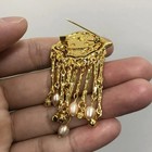 Vintage Evil Eye Brooch Pin Pearl Tassel Metal Badge Unisex Jewelry
