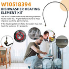W10518394 Dishwasher Heating Element Kit Fit Whirl-pool Dishwasher 66512413n412