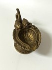 Vtg Solid Blass Carved Oil Lamp With Handle Hinduism Ganesha Lakshmi Diya 2 5 In
