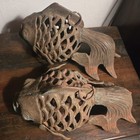 Vintage Heavy Cast Iron Koi Fish Japenese Garden Lantern Holder 14  Long
