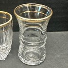 Vintage Clear Glass Shot Glasses Set Of 5   1oz With Gold Rim And Band   Barware