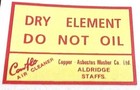 Dry Element Do Not Oil Triumph T120 T20 Air Filter Sticker Red yellow 1965-66