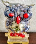 Vintage Lucite Plastic Resin Blue Red Owl Napkin Holder Mid Century Letter 