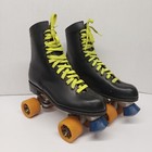 Pacer Roller Skates Black Leather Orange Wheels Green Laces  10 3 4  Insole 