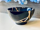 Direfly Kintsugi Blue Bowl     Handcrafted Ceramic Art With Gold Inlaid Cracks
