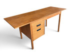 Vintage Mid-century Modern Teak Drop-leaf Executive Desk With Drawers