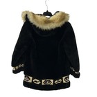 David Green Alaska Anchorage Women Small Hooded Parka Coat Black Fur Trim Zip