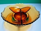 Vtg 1932-40 Farber Bros Krome-kraft 3 Part Divided Dish Amber Depression Glass