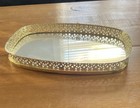 Vintage Gold Filigree Mirrored Vanity Perfume Tray Hollywood Regency Decor 12   