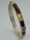 90 s Vintage Jay King Dtr Sterling 3 8  Domed Inlay Amber Hinged Bangle Bracelet