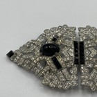 Vintage 1930   s Art Deco Belt Buckle Clear   Black Rhinestone Silver Tone As Is