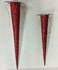 2 Decorative Hanging Artificial Flower Cone Holder Decor Red Sparkly Basket 