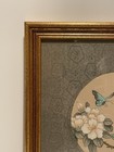 Vintage Asian Painting On Silk Bird And Flowers Oriental Watercolor Wall Art