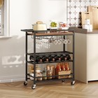 3-tier Rolling Bar Cart With Wine Rack   Glass Holders - Rustic Brown   Black