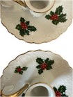 Vintage Lefton China  boughs Of Holly  Candlestick Holders Christmas Set Of 2