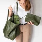 Womens Green Leather Slouchy Tote Bag Ring Detail Large Shoulder Handbag Purse