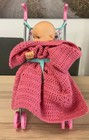 Vintage Stroller Blanket   Car Seat Cover Hand Knit Crochet Pink Baby Girl 21   