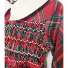 Vtg Polly Flinders Hand Smocked Dress Girl s 4 Red Plaid White Collar L s Tulle