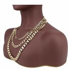 Men s Yellow Cuban Link Chain Necklace Bracelet 7mm  10mm  12mm 14k Gold Plated