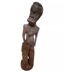 Vtg Carved Solid Wood African Figure Statue Man Art Signed Artisan Tribal Read