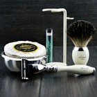 Men Shaving Set 3 Edge Razor   Pure Black Badger Brush Grooming Kit For Barbers