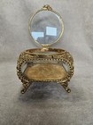 Vintage Ormolu Table Casket Trinket Box Gold Vanity Roses Beveled Glass  read 
