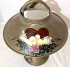Vintage Unique Large Metal Tealight Votive Toleware Painted Lamp Roses Love Bird