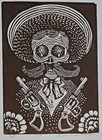 Day Of The Dead Zapata Skull Woodcut Print Handmade Not Framed Mexican Folk Art